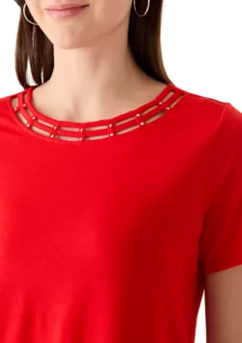 Women's Short Sleeve Neck Detail Shirt