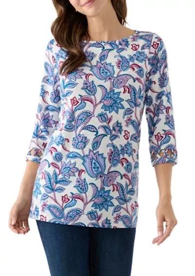 Women's Lattice Cuff Printed T-Shirt