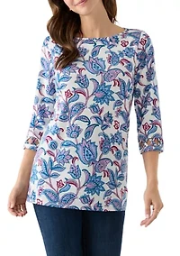 Women's Lattice Cuff Printed T-Shirt