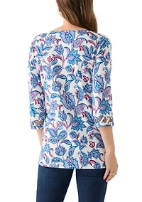Women's Lattice Cuff Printed T-Shirt