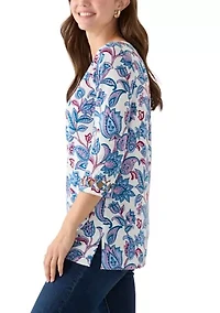 Women's Lattice Cuff Printed T-Shirt
