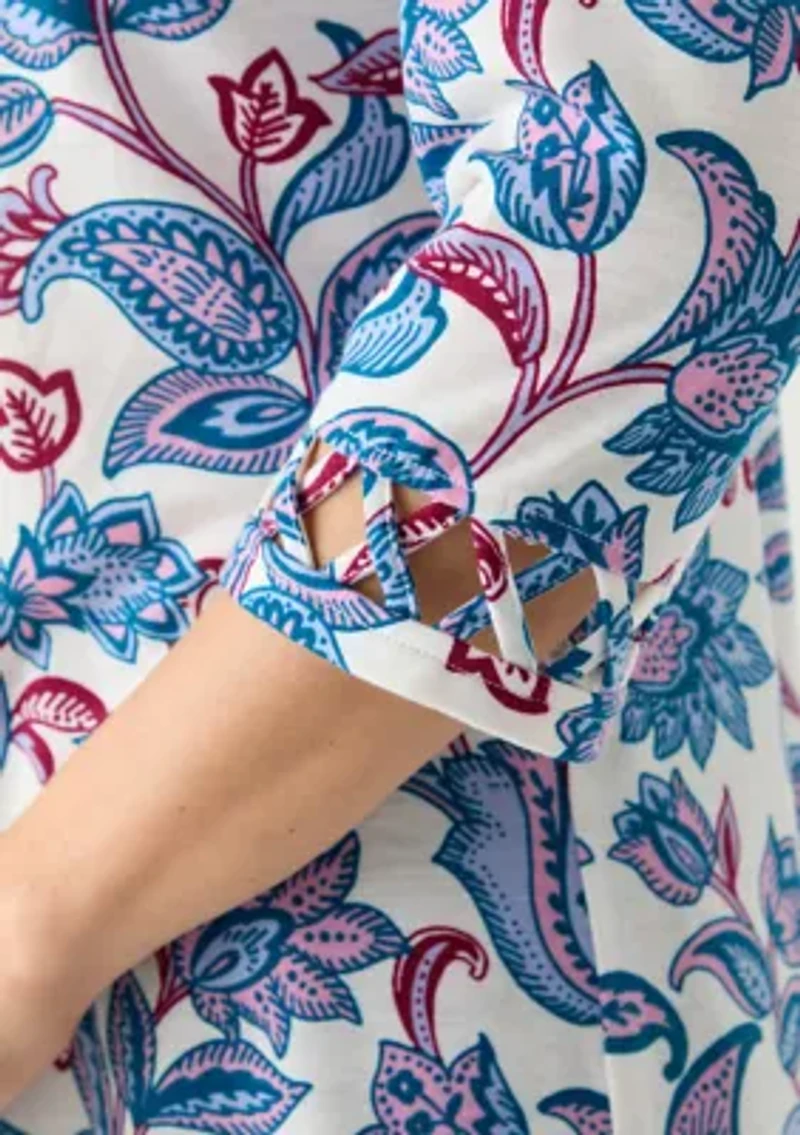 Women's Lattice Cuff Printed T-Shirt