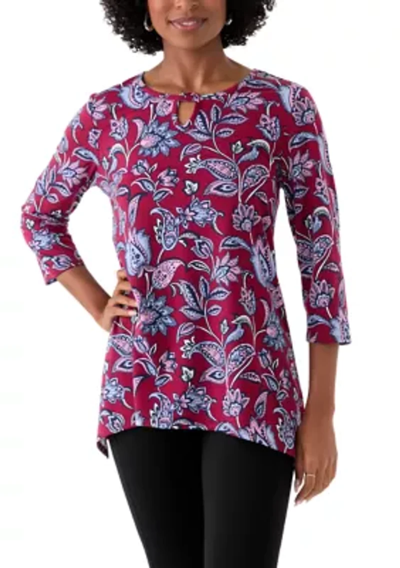 Women's 3/4 Sleeve Keyhole Detail Printed Top