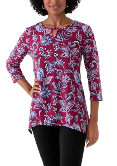 Women's 3/4 Sleeve Keyhole Detail Printed Top