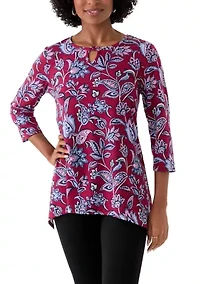Women's 3/4 Sleeve Keyhole Detail Printed Top
