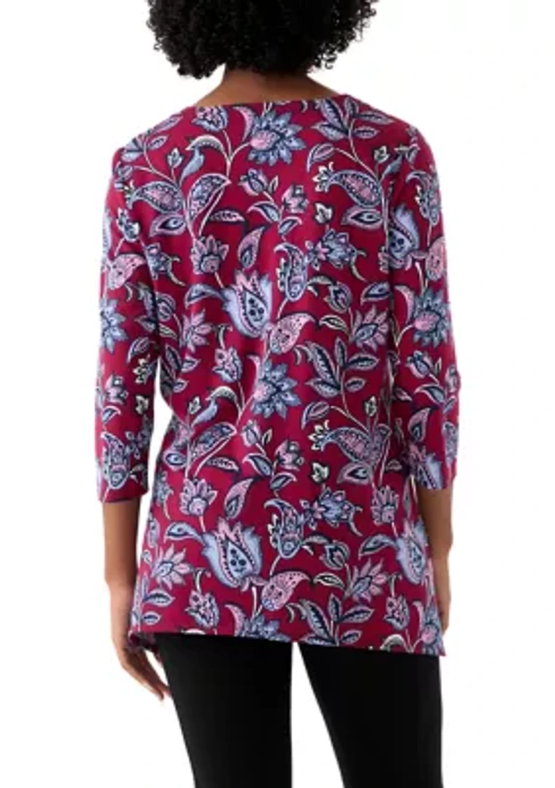 Women's 3/4 Sleeve Keyhole Detail Printed Top