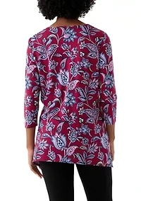 Women's 3/4 Sleeve Keyhole Detail Printed Top