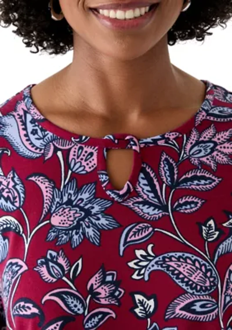 Women's 3/4 Sleeve Keyhole Detail Printed Top