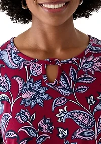Women's 3/4 Sleeve Keyhole Detail Printed Top