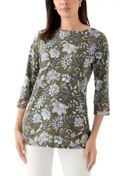 Women's Lattice Cuff Printed T-Shirt
