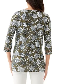 Women's Lattice Cuff Printed T-Shirt