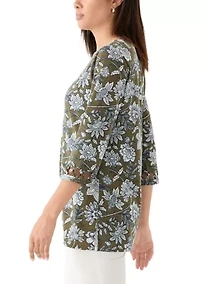 Women's Lattice Cuff Printed T-Shirt