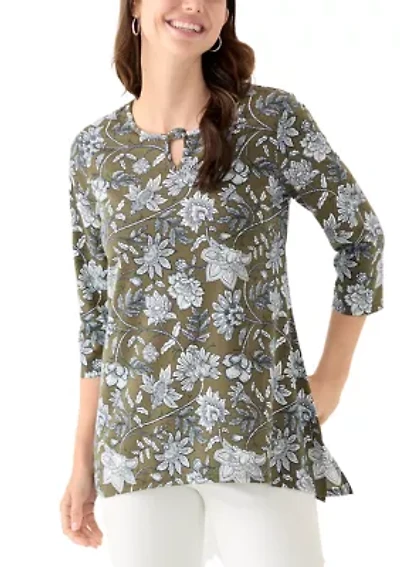 Women's Keyhole Detail Printed A-Line Top