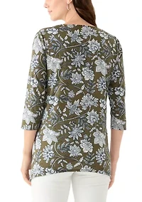 Women's Keyhole Detail Printed A-Line Top