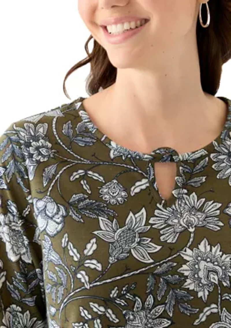Women's Keyhole Detail Printed A-Line Top