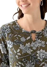 Women's Keyhole Detail Printed A-Line Top
