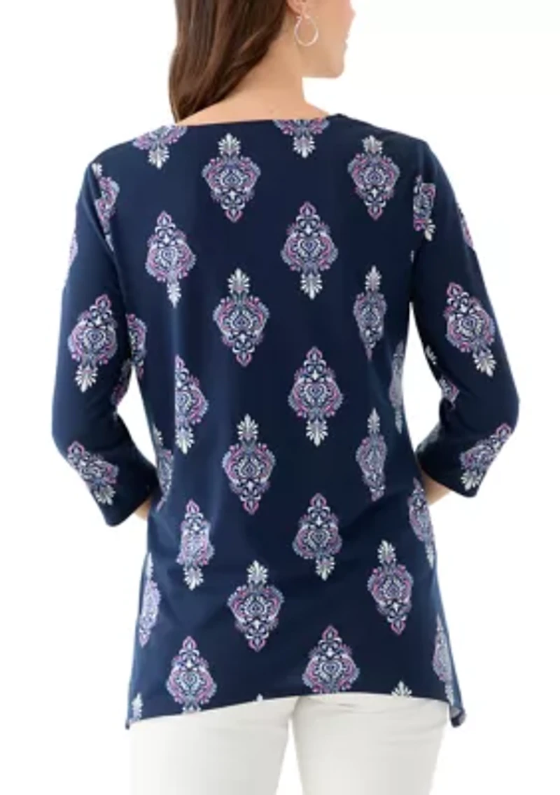 Women's Keyhole Detail Printed A-Line Top