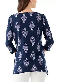 Women's Keyhole Detail Printed A-Line Top