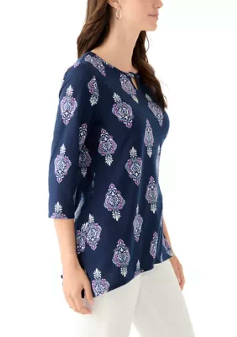 Women's Keyhole Detail Printed A-Line Top
