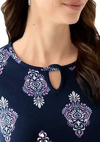 Women's Keyhole Detail Printed A-Line Top