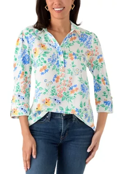 Women's Three-quarter Sleeve Collard Henley Top