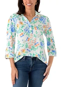 Women's Three-quarter Sleeve Collard Henley Top