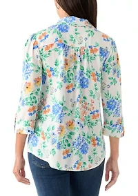 Women's Three-quarter Sleeve Collard Henley Top