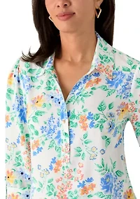 Women's Three-quarter Sleeve Collard Henley Top