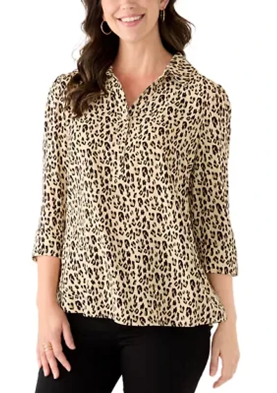 Women's 3/4 Sleeve Collared Henley Blouse