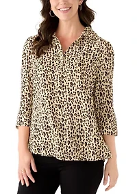 Women's 3/4 Sleeve Collared Henley Blouse