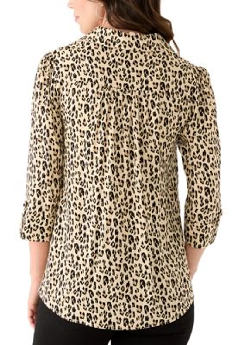 Women's 3/4 Sleeve Collared Henley Blouse