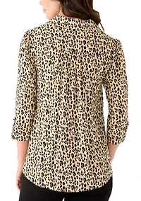 Women's 3/4 Sleeve Collared Henley Blouse