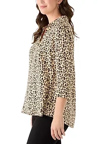 Women's 3/4 Sleeve Collared Henley Blouse