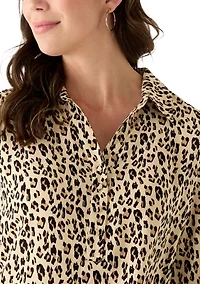 Women's 3/4 Sleeve Collared Henley Blouse
