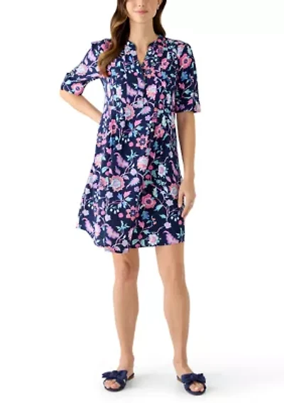 Women's Elbow Sleeve Henley Print Sift Dress