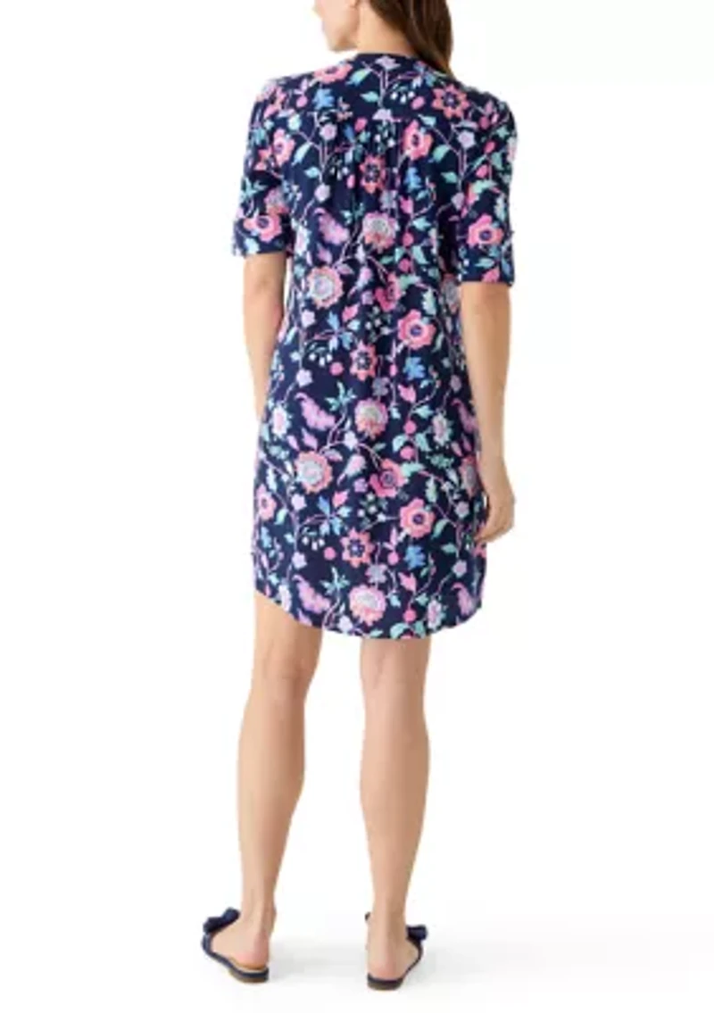 Women's Elbow Sleeve Henley Print Sift Dress