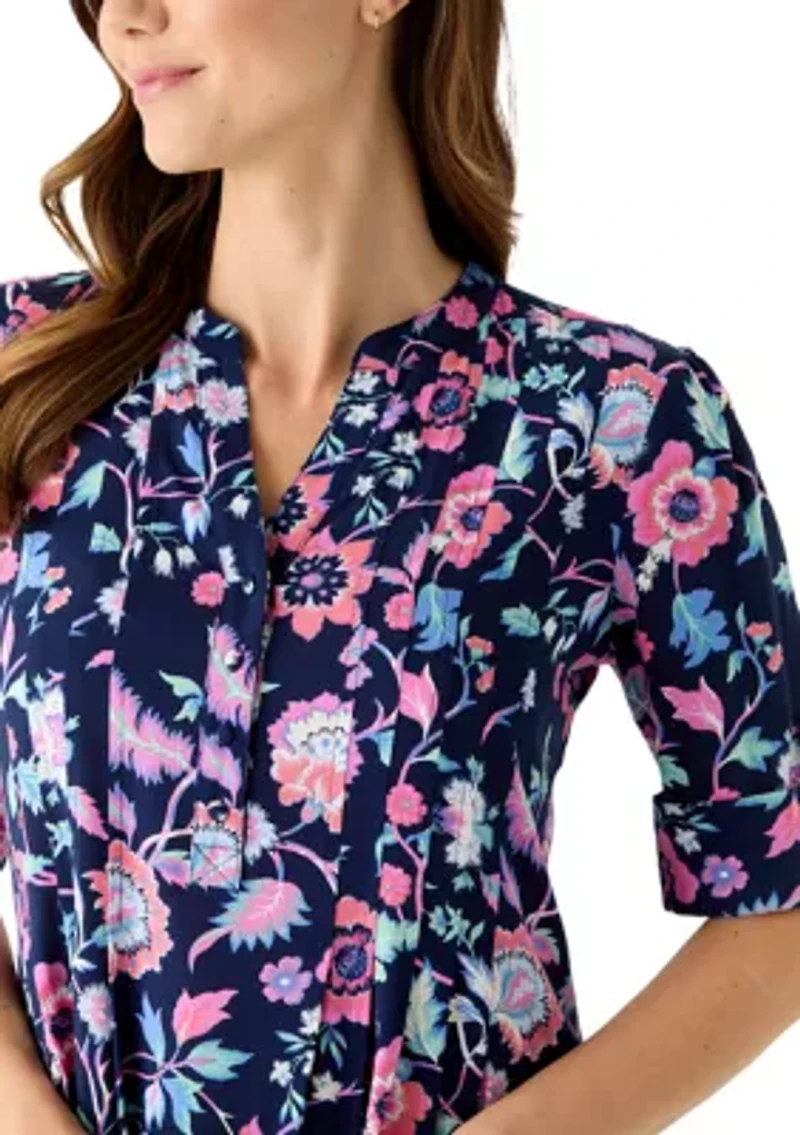 Women's Elbow Sleeve Henley Print Sift Dress