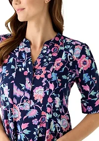 Women's Elbow Sleeve Henley Print Sift Dress