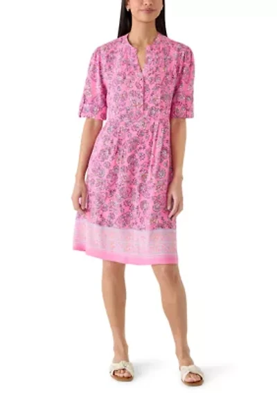 Women's Elbow Sleeve Woven Henley Dress