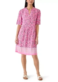 Women's Elbow Sleeve Woven Henley Dress