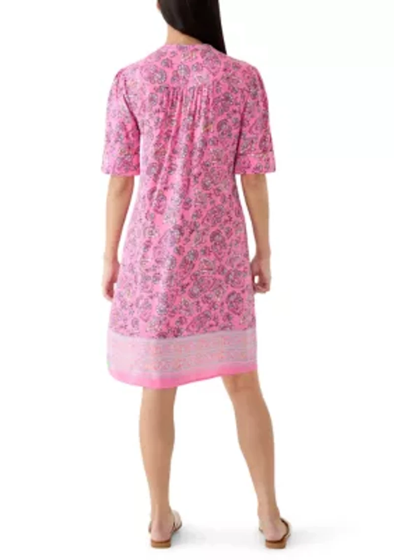 Women's Elbow Sleeve Woven Henley Dress