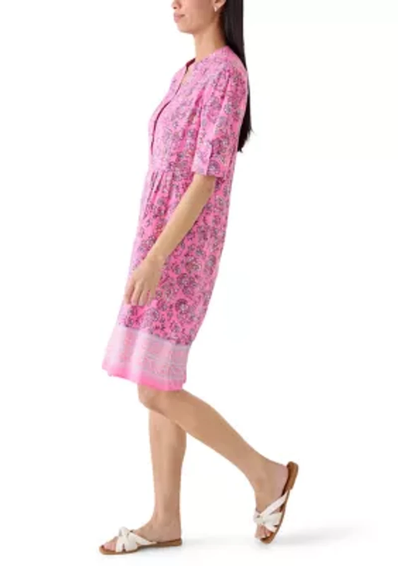 Women's Elbow Sleeve Woven Henley Dress