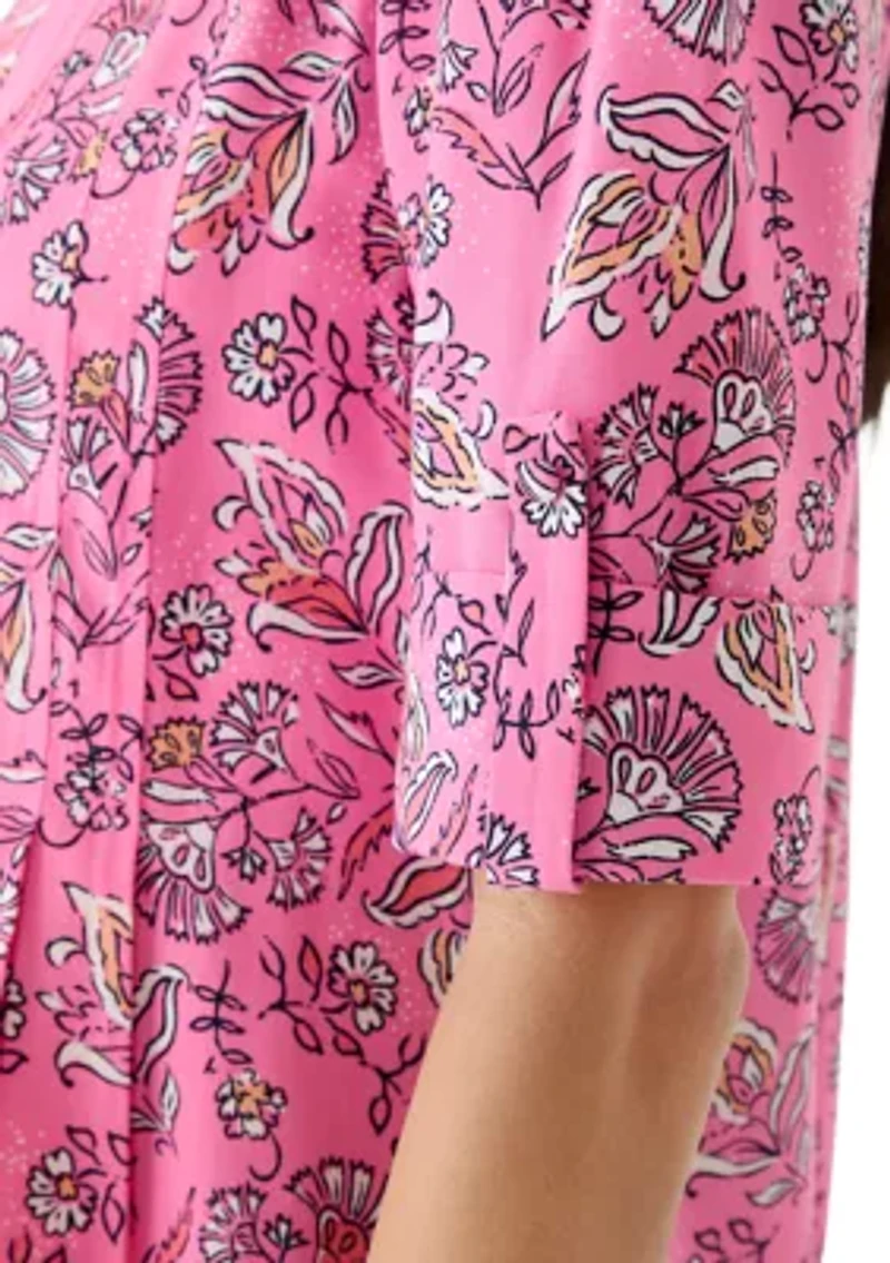 Women's Elbow Sleeve Woven Henley Dress