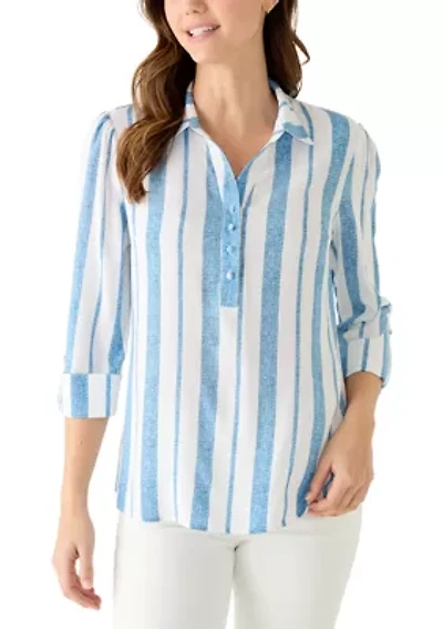 Women's 3/4 Sleeve Collared Henley Shirt