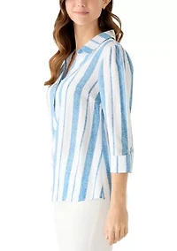 Women's 3/4 Sleeve Collared Henley Shirt
