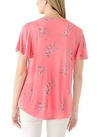 Women's Short Sleeve Honey Comb Printed Henley Top