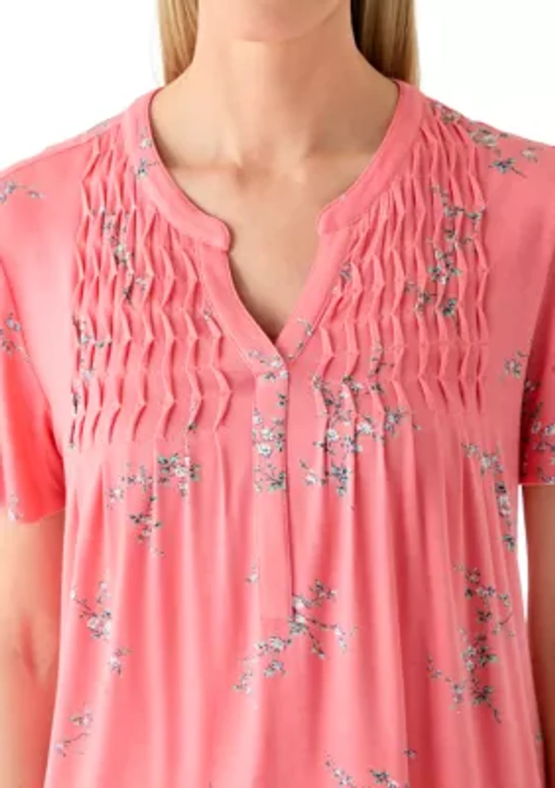 Women's Short Sleeve Honey Comb Printed Henley Top