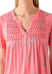 Women's Short Sleeve Honey Comb Printed Henley Top