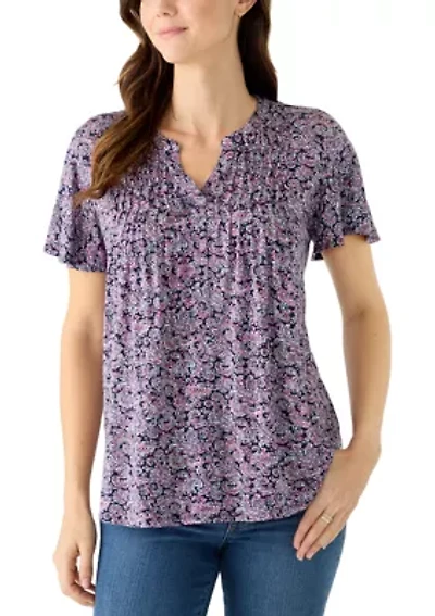Women's Honeycomb Henley Print Top