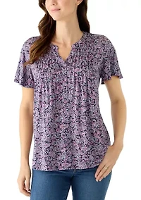 Women's Honeycomb Henley Print Top